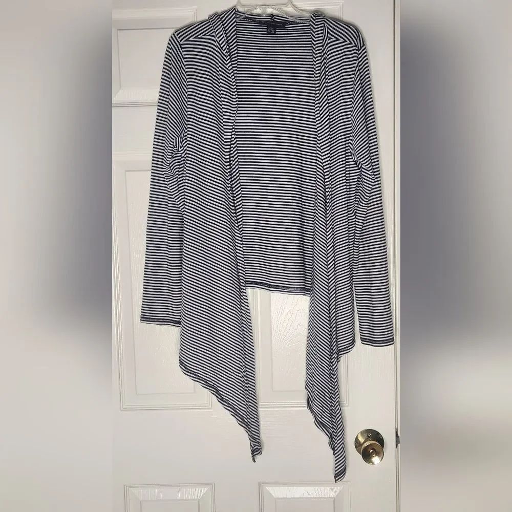 INC XL Striped WhiteBlack PIMA COTTON MODAL Asymmetrical Women OpenedHoodie